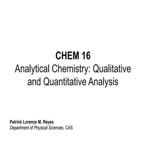 Topic 2 - Chemical Equilibrium Analytical Chemistry