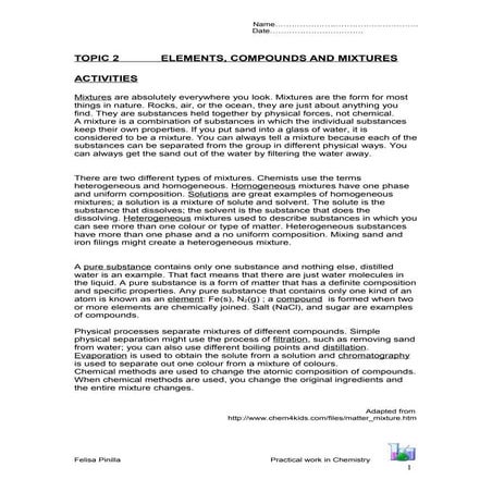 Topic 2. Mixtures  Activities