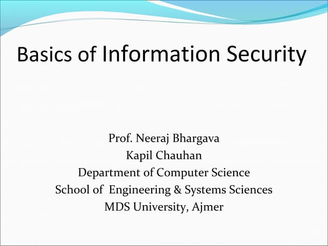 Basics of Information System Security