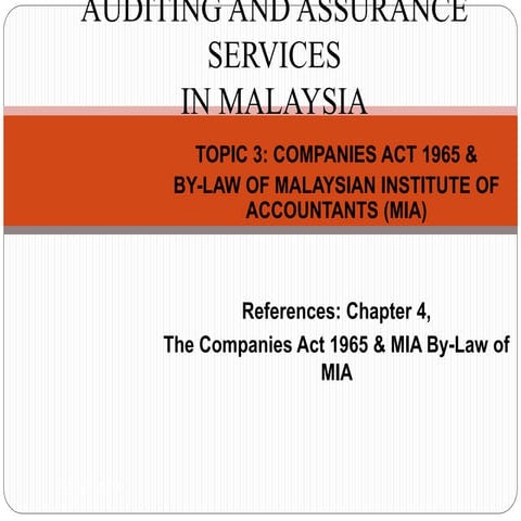Topic 3 companies act 1965 requirements &mia by law