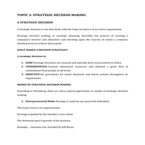 Topic 3 strategic decision making