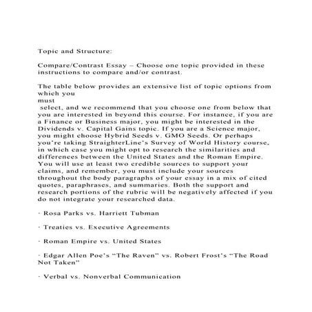 Topic and StructureCompareContrast Essay – Choose one topi