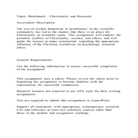 Topic benchmark   christianity and research assessment descripti