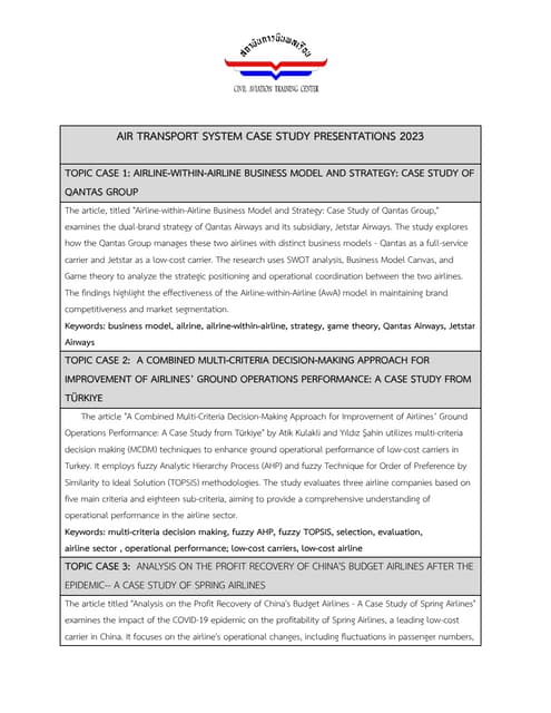 Air Transport Case Study Reveiw by CATC 2023