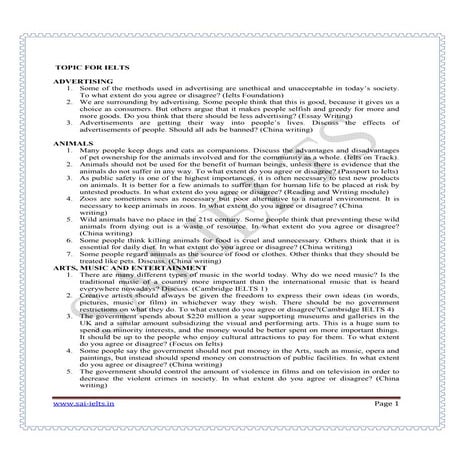 Topic for ielts writing