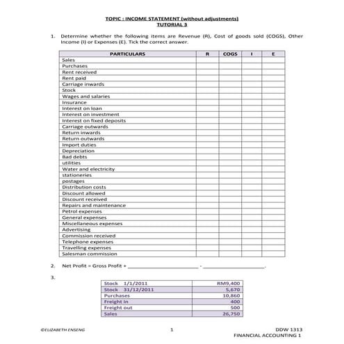 Topic income statement tutorial 3