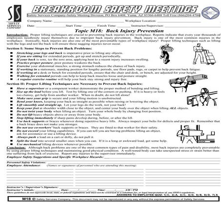 Back Injury Prevention - Bilingual