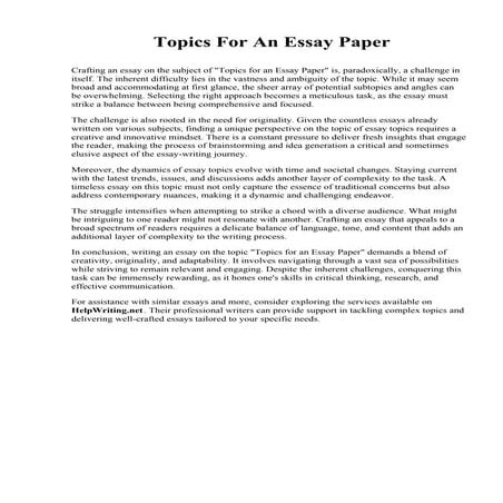 Topics For An Essay Paper. College of The Canyons