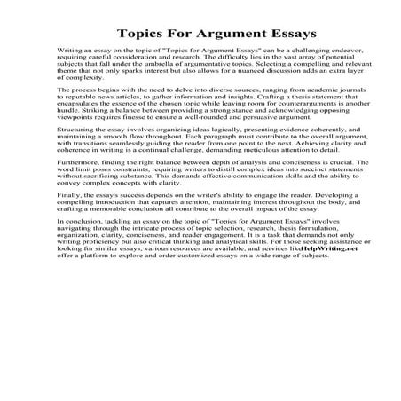 Topics For Argument Essays