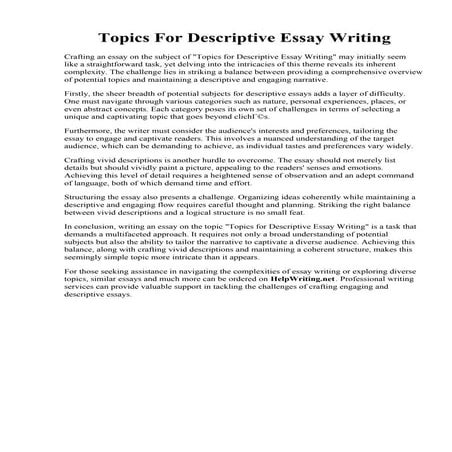 Topics For Descriptive Essay Writing. Descriptive Essay: Definition ...