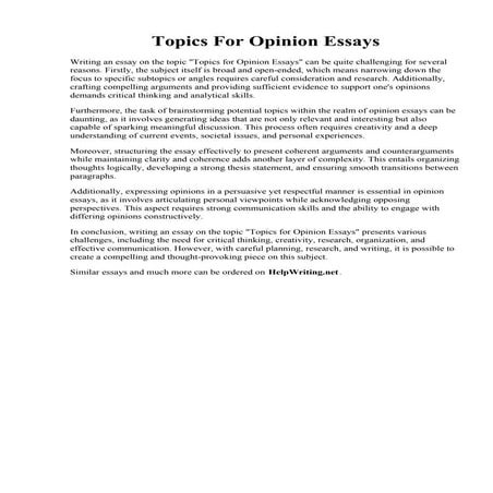 Topics For Opinion Essays | PDF