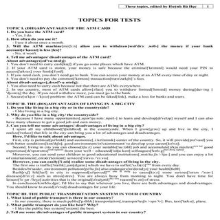 Topics for English test (các chủ đề...