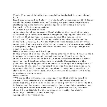 Topic The top 5 details that should be included in your cloud SLA..docx