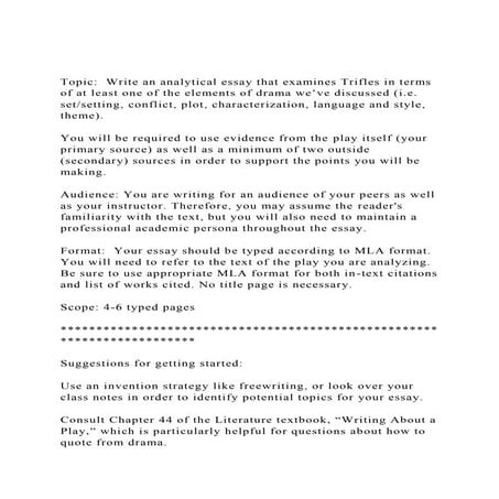 Topic  Write an analytical essay that examines Trifles in terms.docx