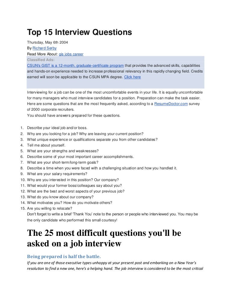 frequently asked questions in an interview