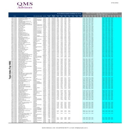 Topix Index (Top 1000) Dividends and Implied Volatility Surface Parameters
