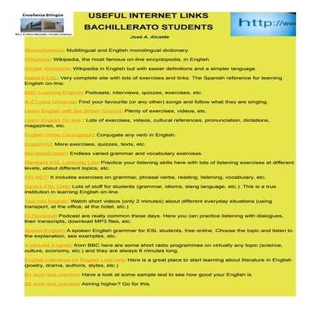 Top links to learn English for Bachillerato students