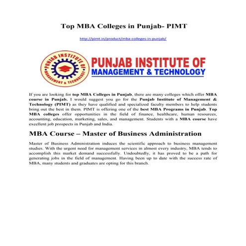 Top MBA Colleges in Punjab- PIMT| MBA Scope | MBA Eligibility