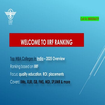 Top MBA Colleges in India - IIRF Ranking | PPTX