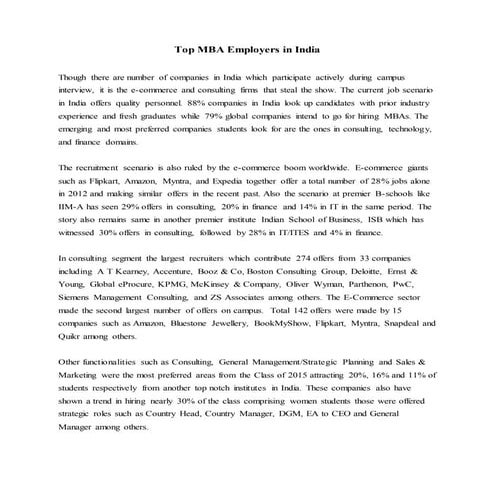 Top mba employer in india.