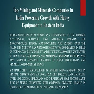 Driving Growth in Mining: Top Mining Services Companies in India and ...