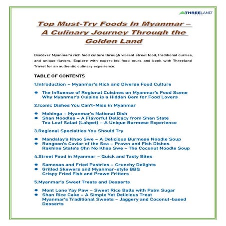 Top Must-Try Foods in Myanmar – A Culinary Journey Through the Golden ...