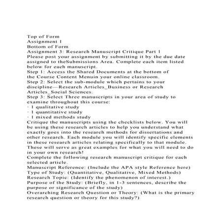 Top of FormAssignment 1Bottom of FormAssignment 3 Researc.docx