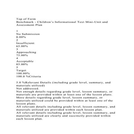 Top of FormBenchmark - Children’s Informational Text Mini-Unit a.docx
