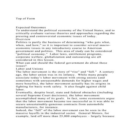 Top of FormExpected OutcomesTo understand the political ec.docx