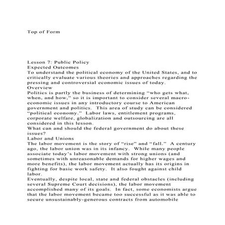 Top of FormLesson 7 Public PolicyExpected Outcomes.docx