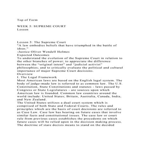 Top of FormWEEK 5 SUPREME COURT Lesson Lesson 5 Th.docx