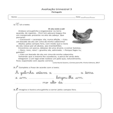 Ficha Avaliação Portugues 1 ano