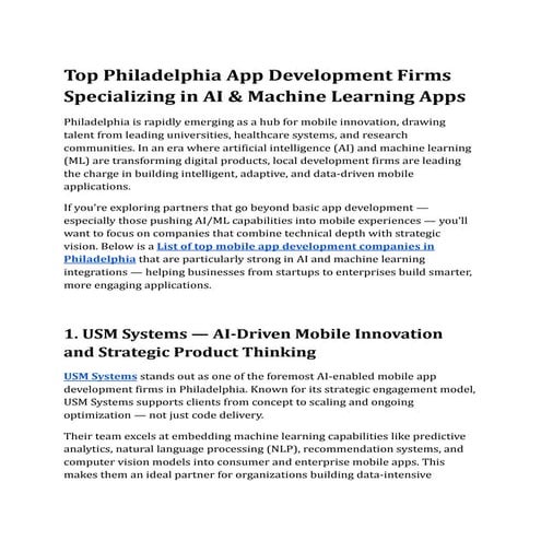 Top Philadelphia App Development Firms Specializing in AI & Machine ...