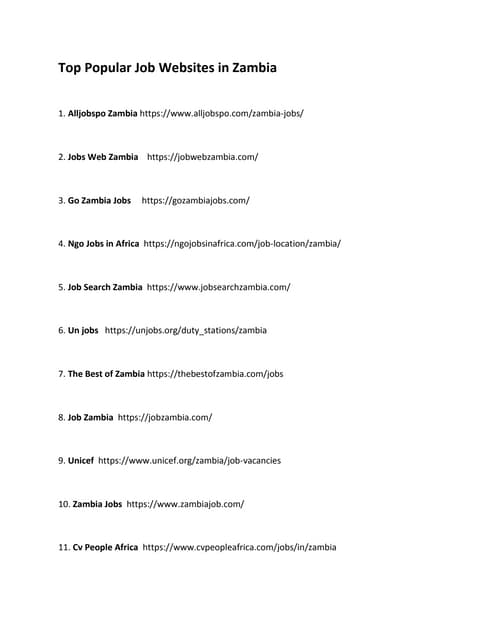Top popular job websites in zambia | PDF