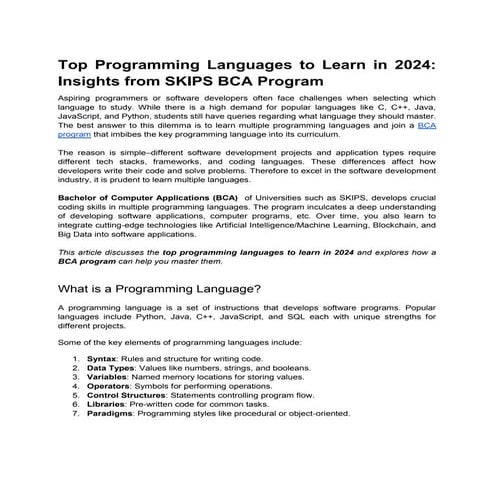 Top Programming Languages to Learn in 2024_ Insights from SKIPS BCA ...