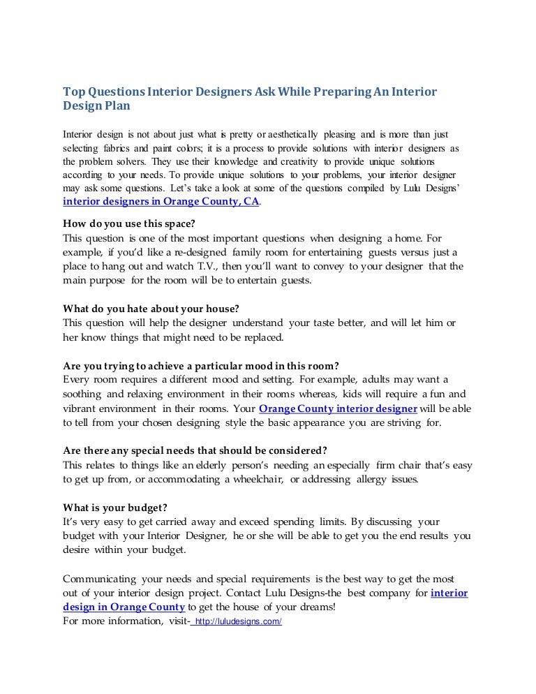 Top questions interior designers ask while preparing an interior desi…