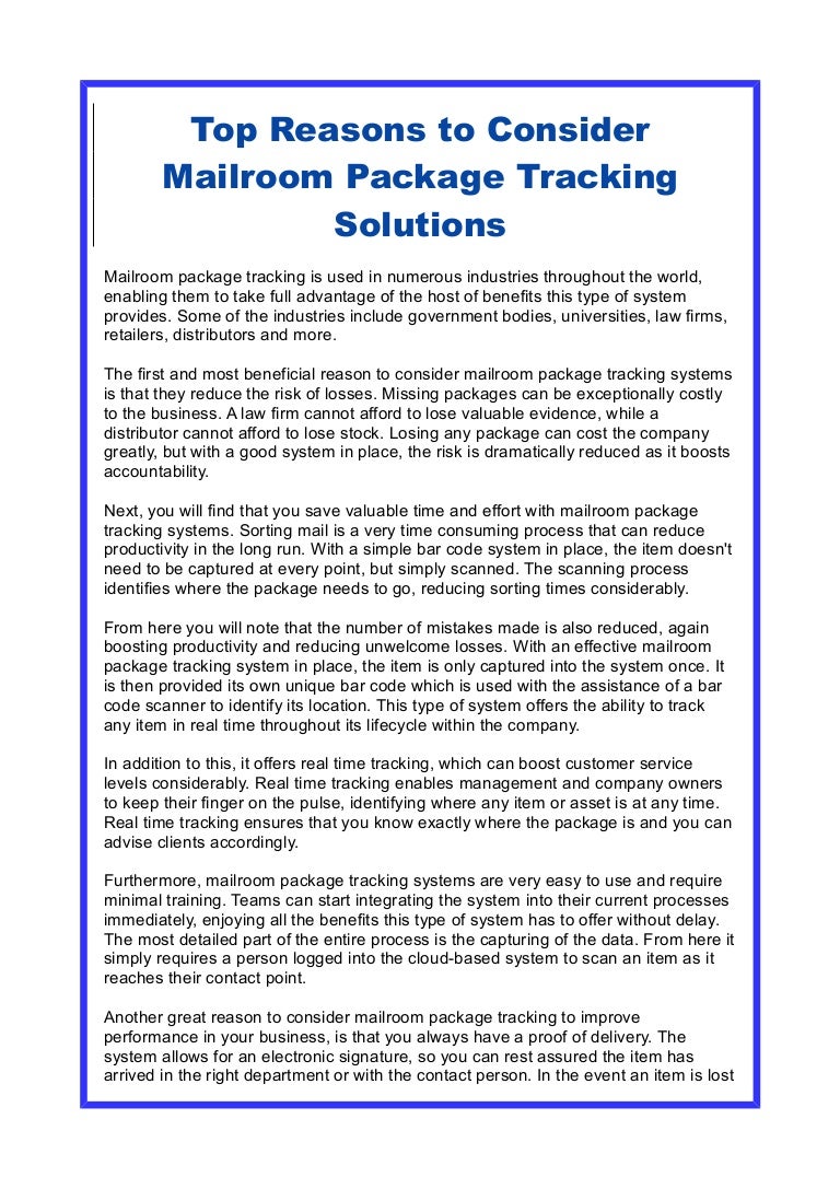Top Reasons To Consider Mailroom Package Tracking Solutions
