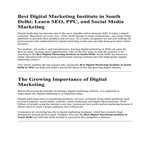 Top Reasons to Join the Best Digital Marketing Institute in South Delhi ...