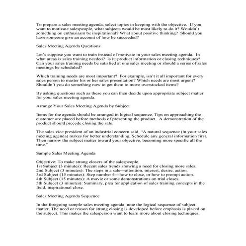 To prepare a sales meeting agenda