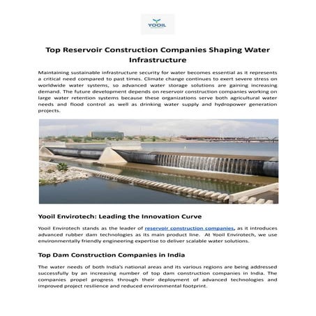 Leading Reservoir Construction Companies | Yooil Envirotech