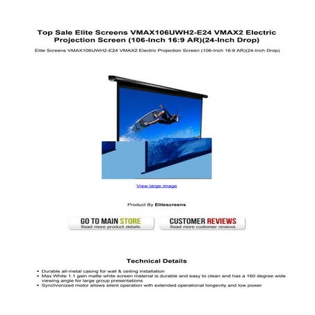 Top sale elite screens vmax106 uwh2 e24 vmax2 electric projection ...