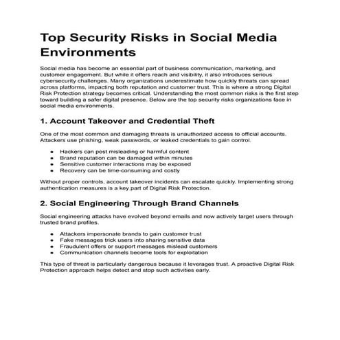 Top Security Risks in Social Media Environments and Digital Risk ...