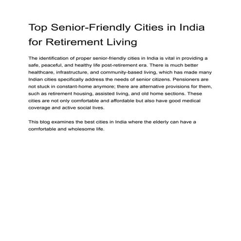 Quick list of old age homes in india | PDF
