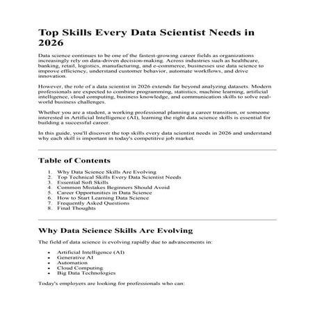 Top Skills Every Data Scientist Needs in 2026 | PDF