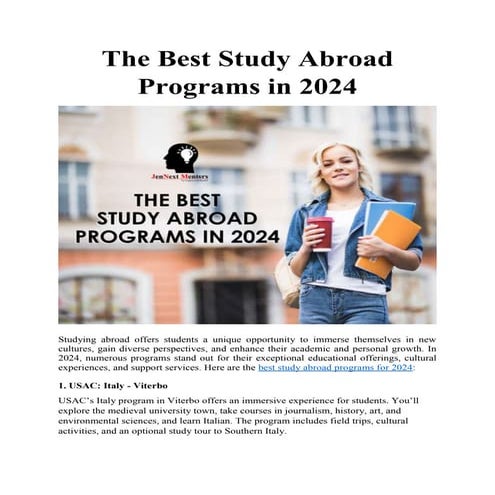The Best Study Abroad Programs in 2024- JenNext Mentors | PDF