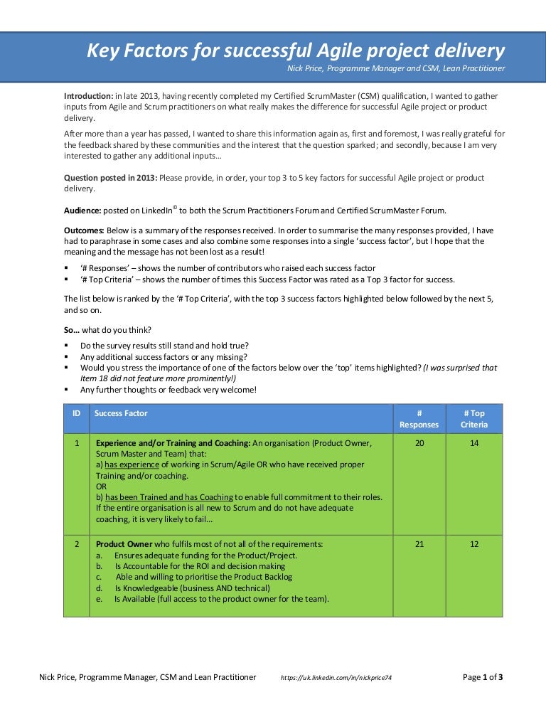 Top success factors for successful agile delivery