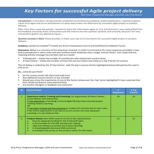 Top success factors for successful agile delivery