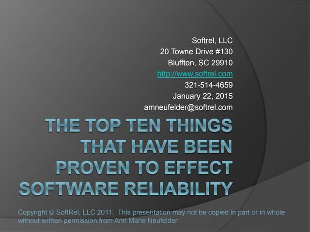 Top Ten things that have been proven to effect software reliability