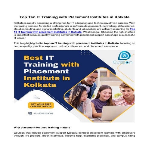Top Ten IT Training with Placement Institutes in Kolkata - Evision ...