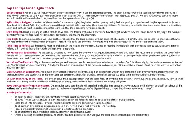 Top ten tips for an agile coach